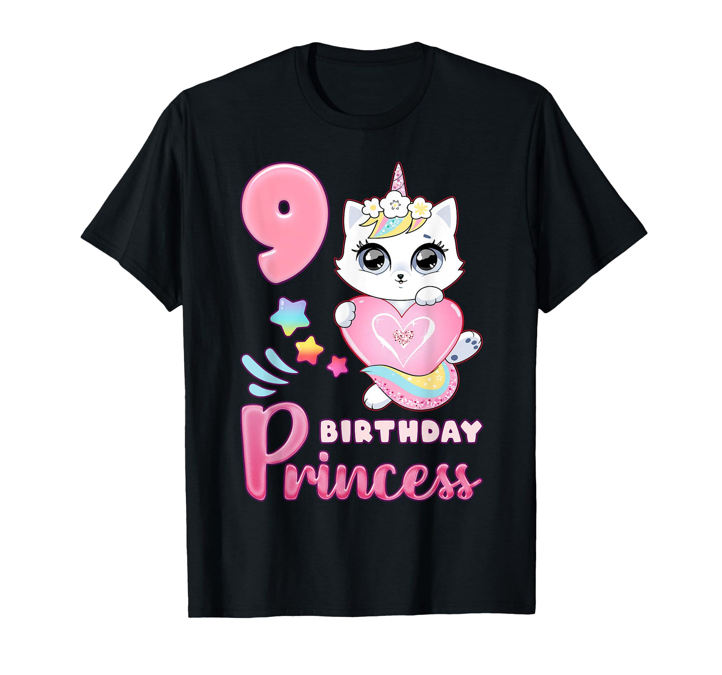 Girl, 9th birthday, unicorn cat, number 9 T-Shirt