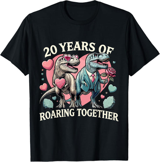 Vintage 20th Anniversary Dinosaur Couple Funny Anniversary T-Shirt
