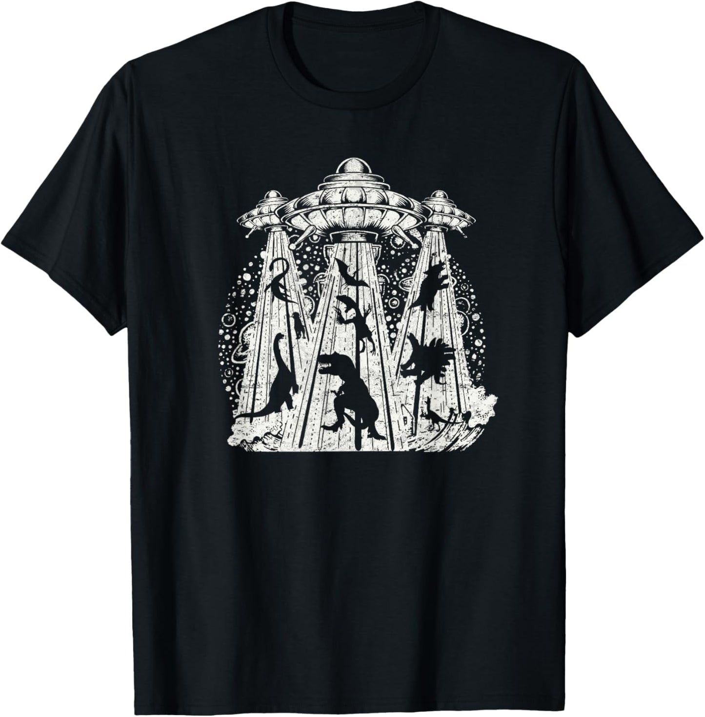 Dinosaur Alien Abduction Vintage UFO Spaceship T-Shirt