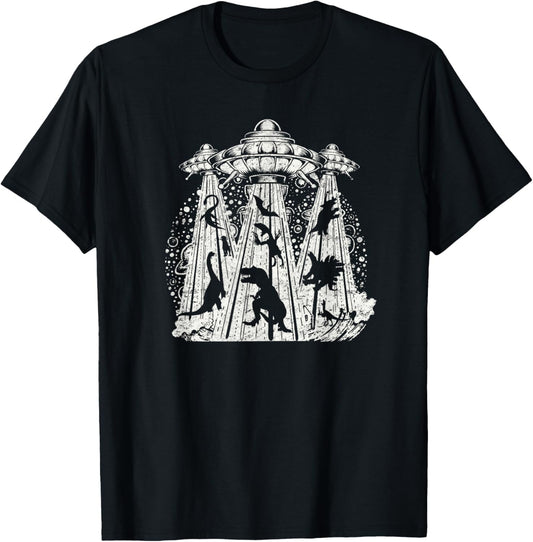 Dinosaur Alien Abduction Vintage UFO Spaceship T-Shirt