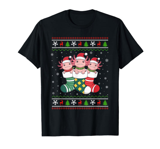 Ugly Xmas Sweater Axolotl In Christmas Socks T-Shirt