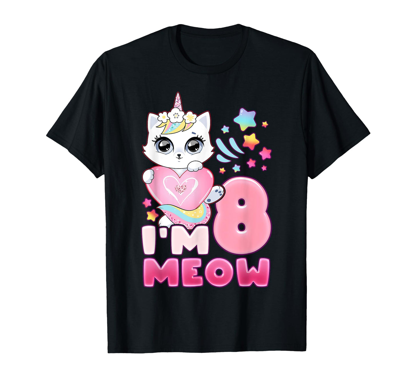 Birthday girl 8 years old, cat, unicorn, 8th birthday T-Shirt