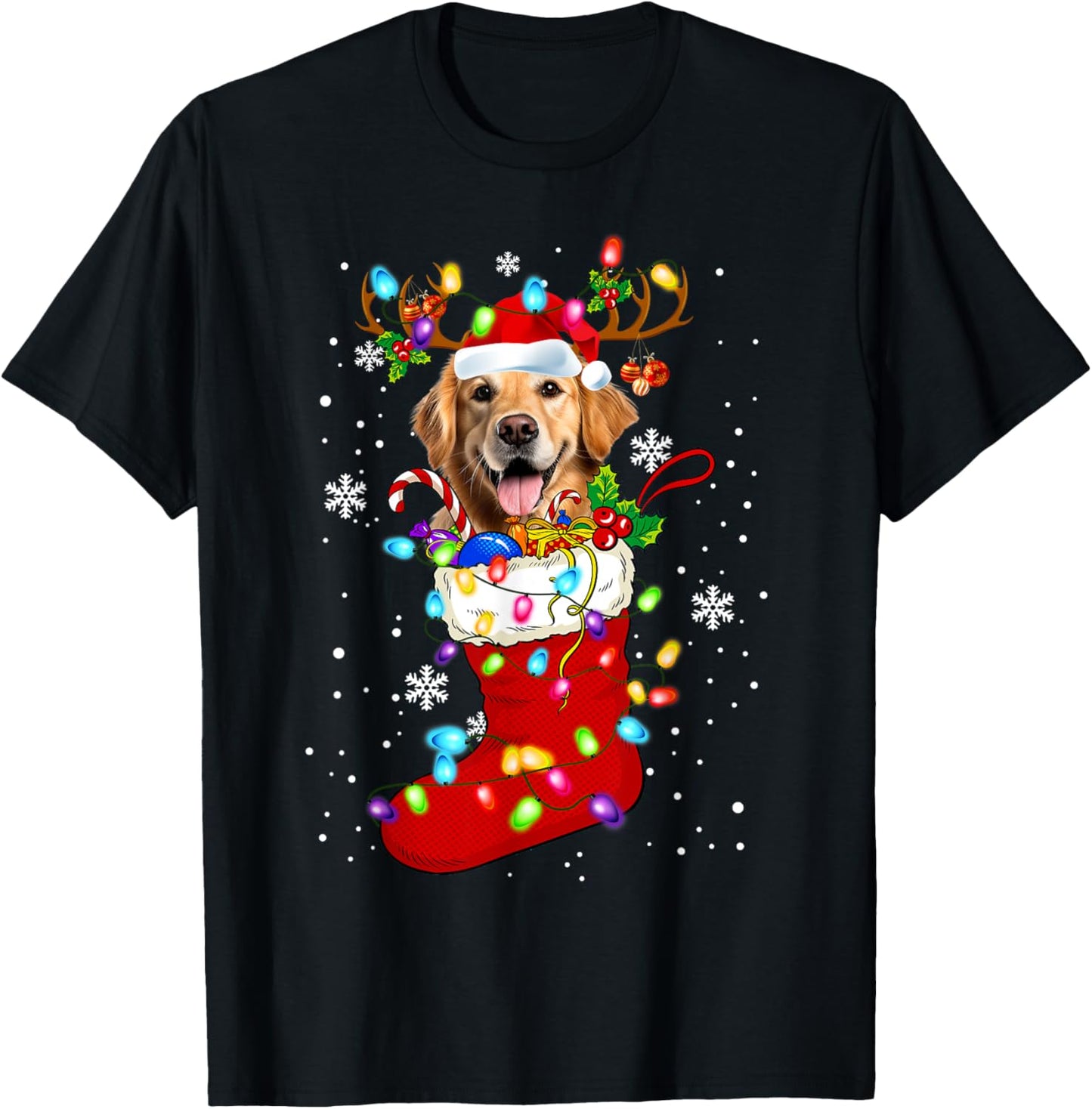 Santa Golden retriever In Christmas Socks Lover Kids Family T-Shirt