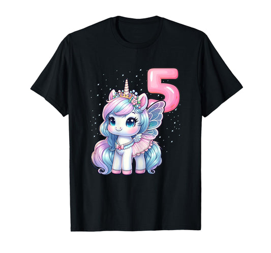 Unicorn Fairy 5th Birthday 5 Year Old Party Girls Outfit T-Shirt