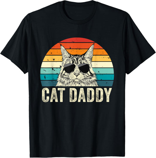 Retro Cat Daddy Vintage Distressed Maine Coon Cat Dad T-Shirt