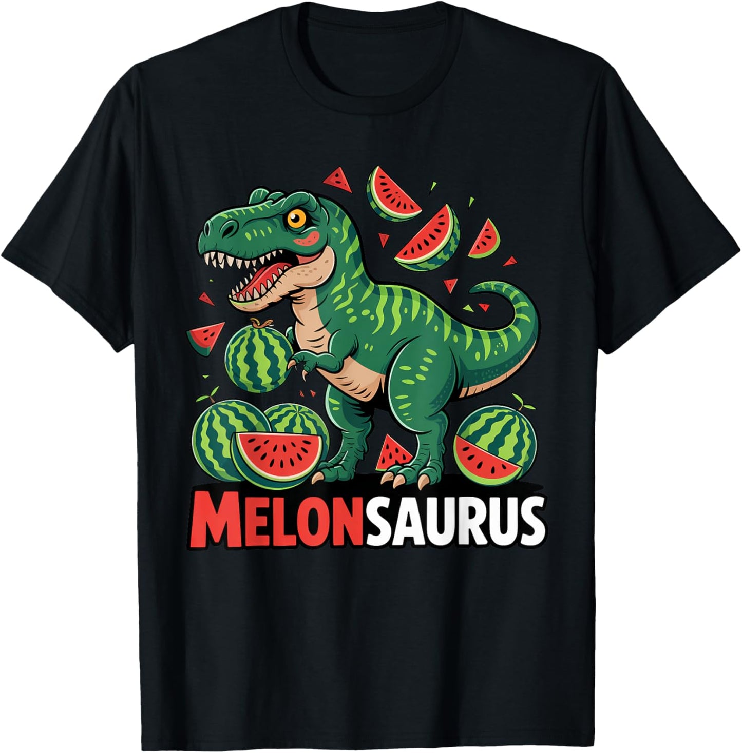 Dinosaur Eating Watermelon Summer Vacation Tropical Fruits T-Shirt