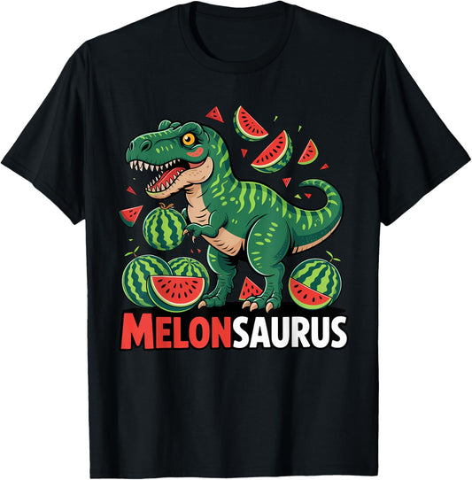 Dinosaur Eating Watermelon Summer Vacation Tropical Fruits T-Shirt