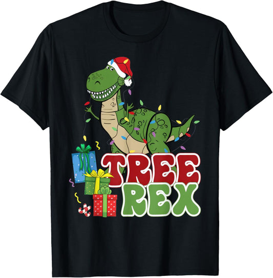 Dinosaur Tree Rex Christmas Men Boys Kids Toddler Xmas Light T-Shirt