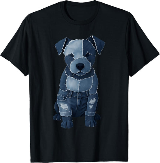 Funny Retro Dog Pattern Denim Patchwork Art Men Women Kids T-Shirt