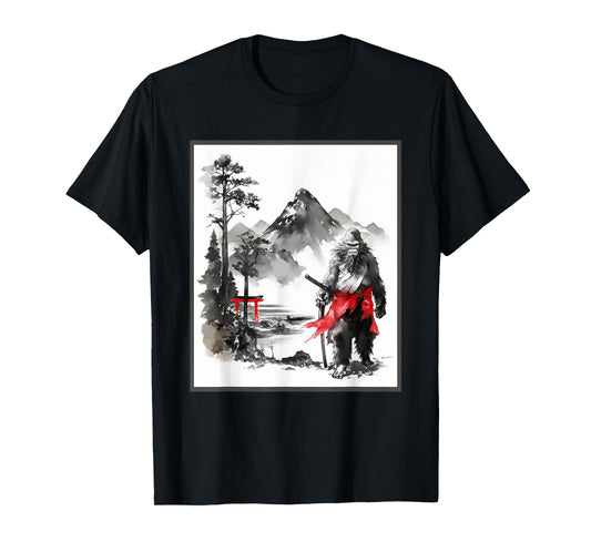 Bigfoot Samurai Japanese Vintage Painting Sumi-E Sasquatch T-Shirt