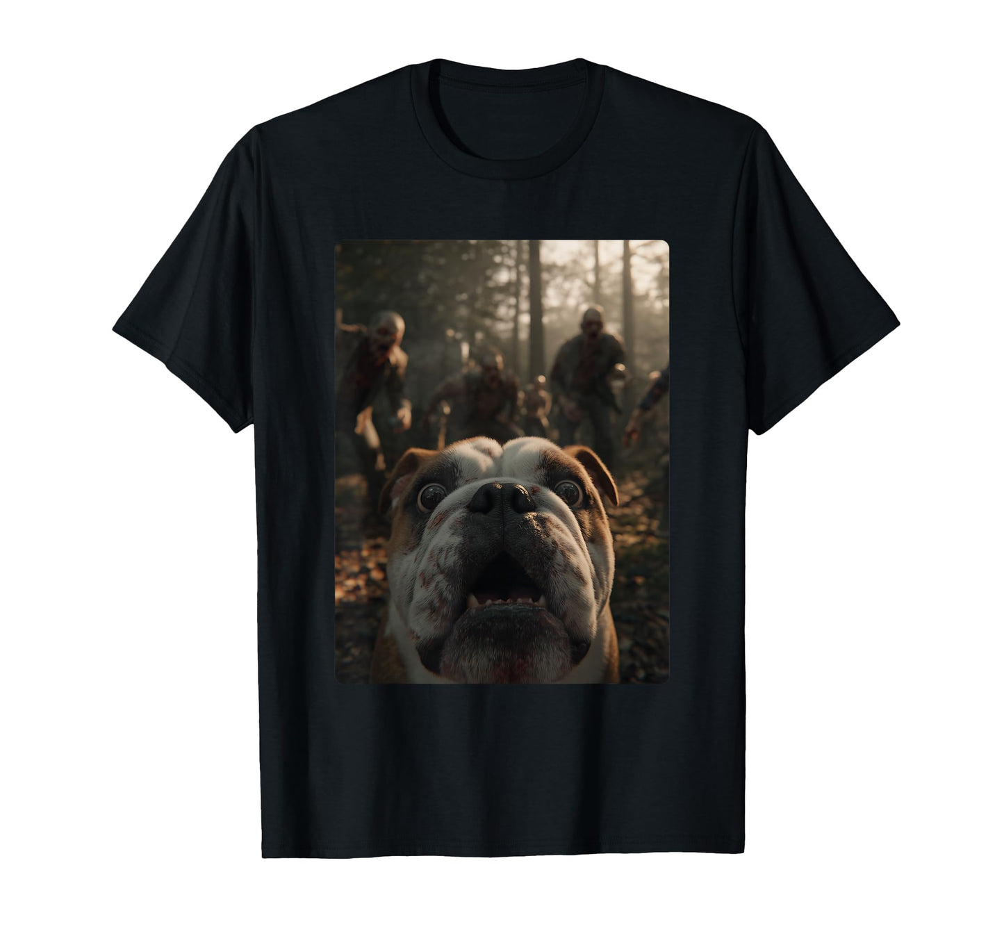 Funny British Bulldog Selfie with Zombies Halloween Dog T-Shirt