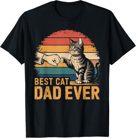 Best Cat Dad Ever Cat Lover Father Vintage Meow Funny T-Shirt