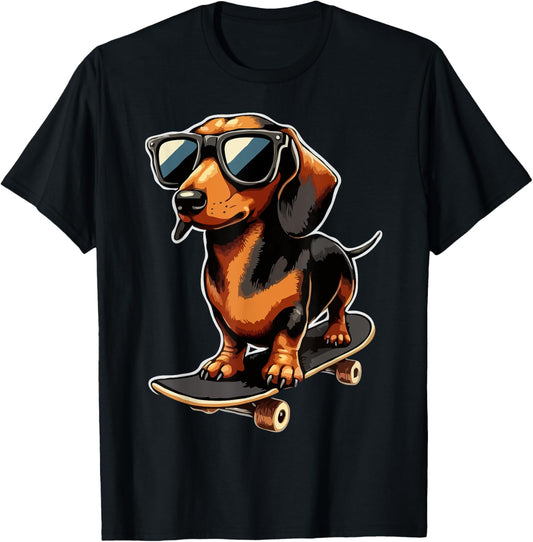 Cute Dachshund on a Skateboard Funny Wiener Dog T-Shirt
