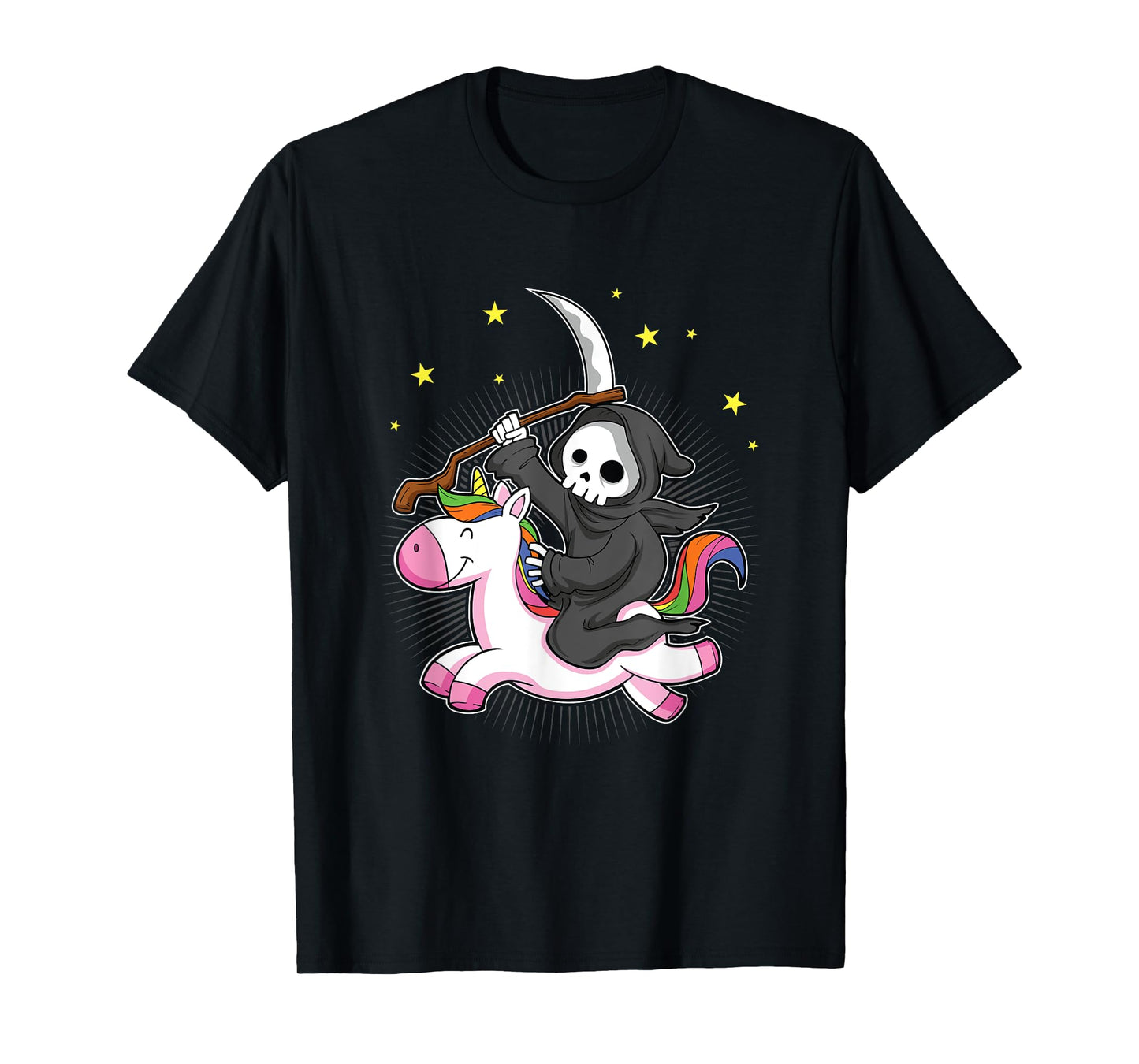 Death Metal Rock Music Halloween Grim Reaper Riding Unicorn T-Shirt