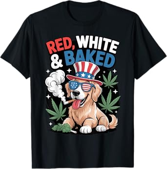 Red White And Baked 4th Of Golden Retriever Men Women T-Shirt