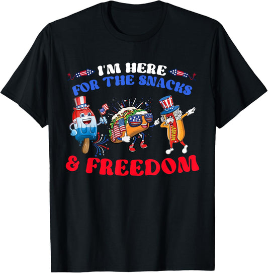 I'm Here For The Snacks And Freedom Boy Girl Kid 4th Of July T-Shirt