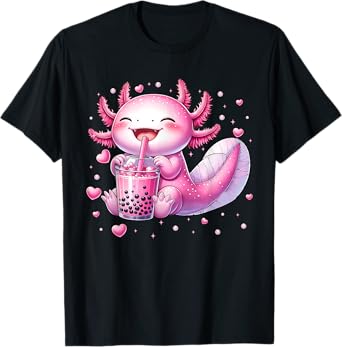 Anime Cute Kawaii Axolotl Boba Bubble Tea Women Girls Kids T-Shirt