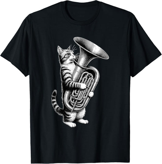 Cat Playing Tuba Marching Band Tuba Player Musician T-Shirt