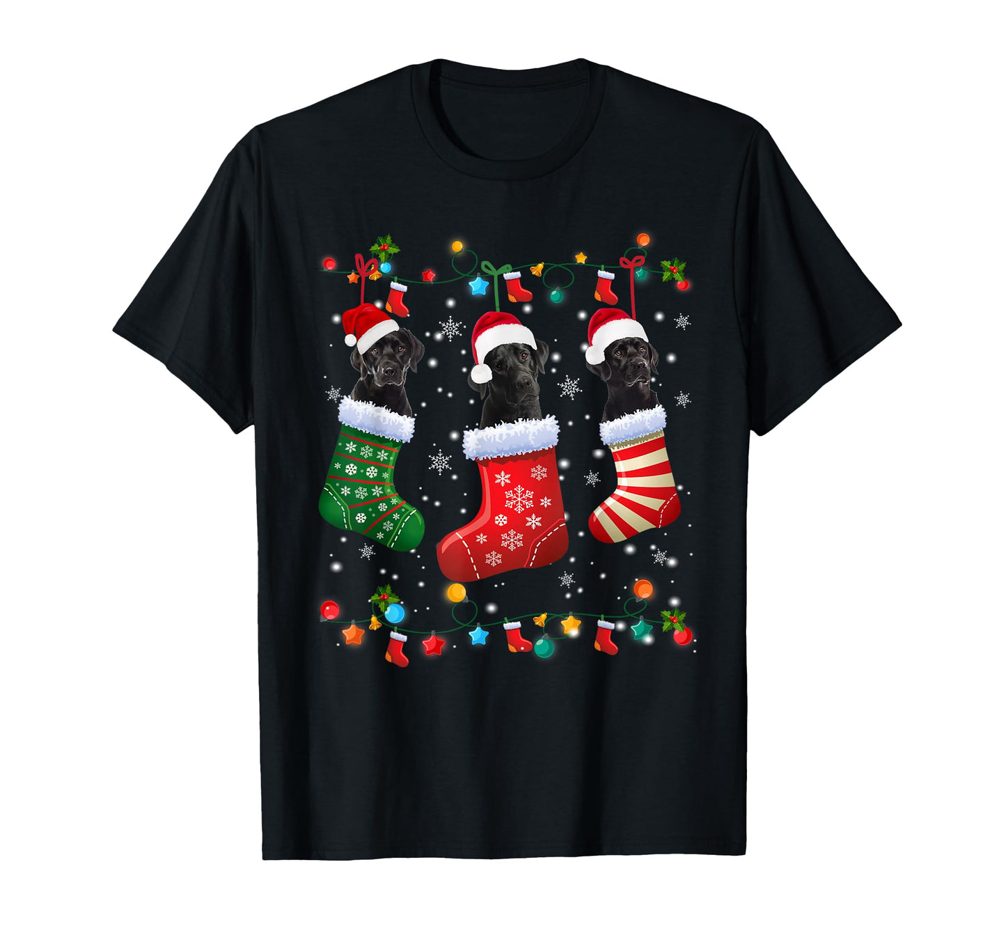 Christmas Socks Pajama Black Lab Labrador Dog Puppy Lover T-Shirt