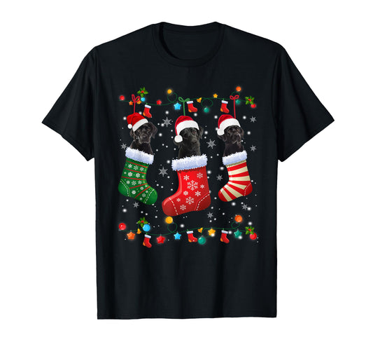 Christmas Socks Pajama Black Lab Labrador Dog Puppy Lover T-Shirt