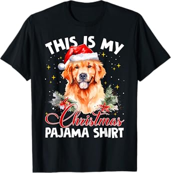 Golden Retriever Christmas Pajama Santa Hat Dog Lover Funny T-Shirt for Men Women