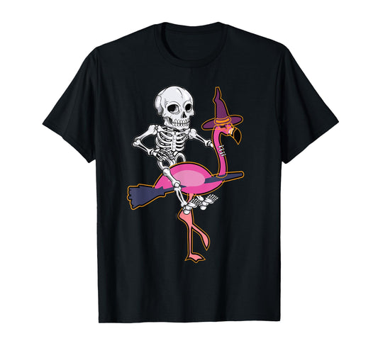 Skeleton Riding Flamingo Funny Halloween Pumpkin Boys T-Shirt