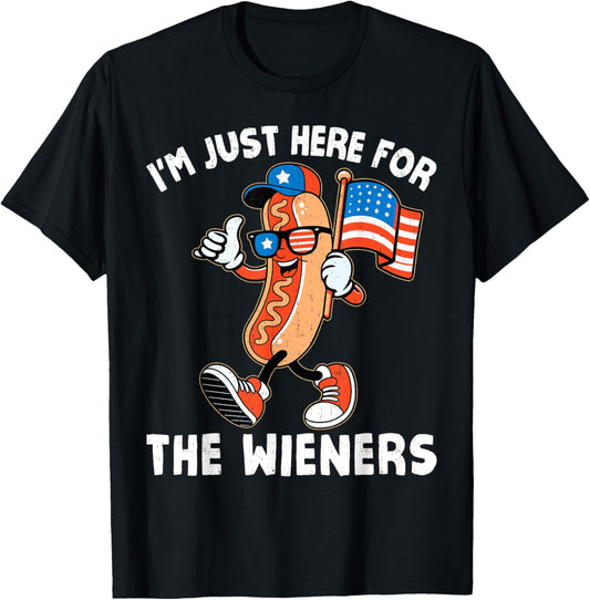 I’m Just Here For The Wiener July 4th Funny Hotdog US Flag T-Shirt
