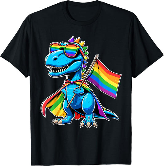Dinosaur Gay Pride LGBT Rainbow Flag T-Shirt