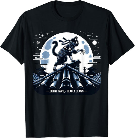 Japanese Cat Ninja Silent Paws Deadly Claws Kitten Warriors T-Shirt