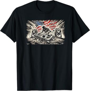 Patriotic American Flag 4th Of July DJ Player Disc Jockey T-Shirt