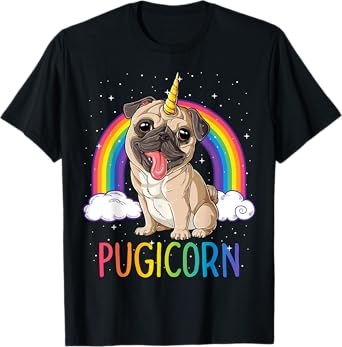 Pugicorn Pug Unicorn T shirt Girls Kids Space Galaxy Rainbow T-Shirt