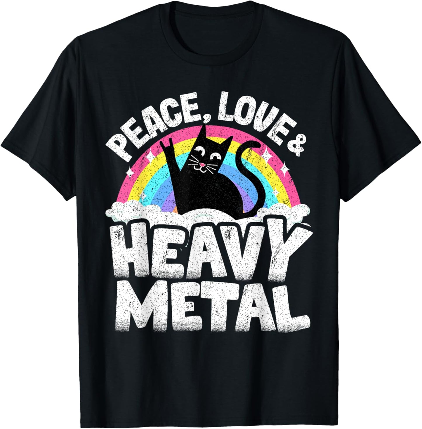 Peace Love & Heavy Metal Cat Kids Punk Band Metal Rainbow T-Shirt