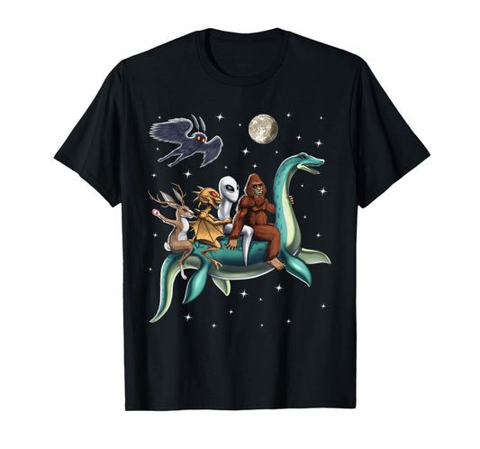 Cryptid Bigfoot Jackalope Mothman Loch Ness Monster T-Shirt