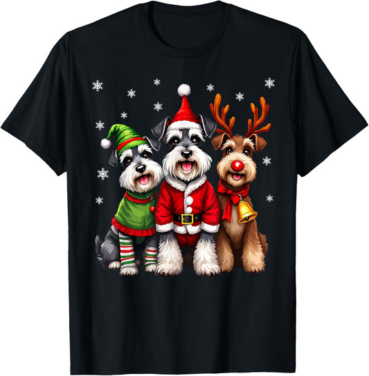 Miniature Schnauzer Christmas Dogs Funny Santa Reindeer Elf T-Shirt