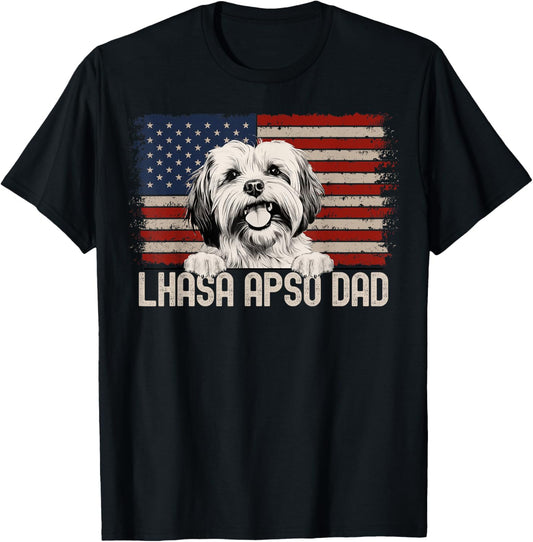 Best Dog Dad Ever American Flag - Lhasa Apso Dad T-Shirt
