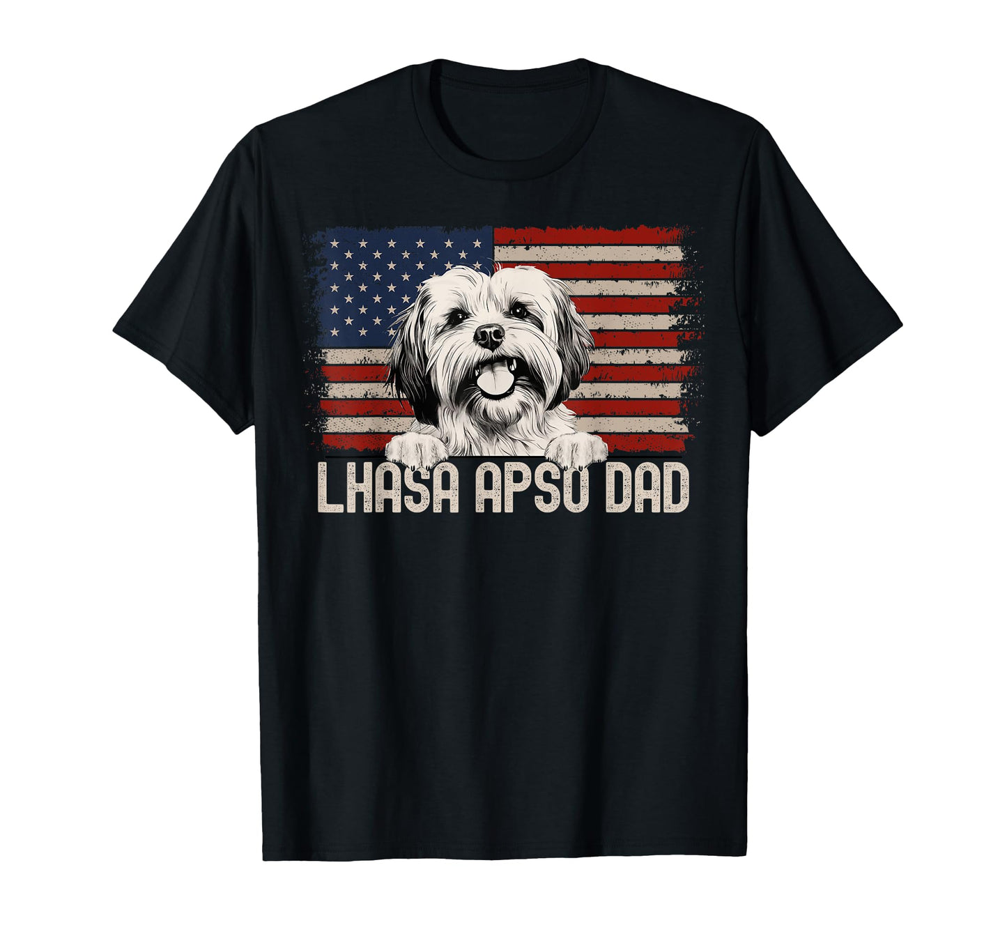 Best Dog Dad Ever American Flag - Lhasa Apso Dad T-Shirt