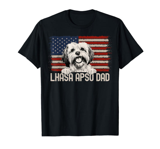 Best Dog Dad Ever American Flag - Lhasa Apso Dad T-Shirt