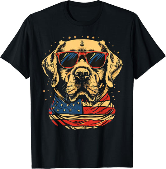 Yellow Labrador Labs Patriotic American Flag Dog 4th of July T-Shirt