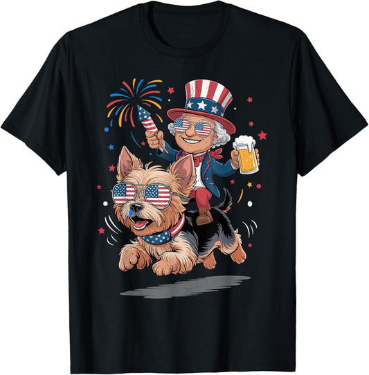 Washington Yorkshire Terrier 4th Of July USA American Flag T-Shirt
