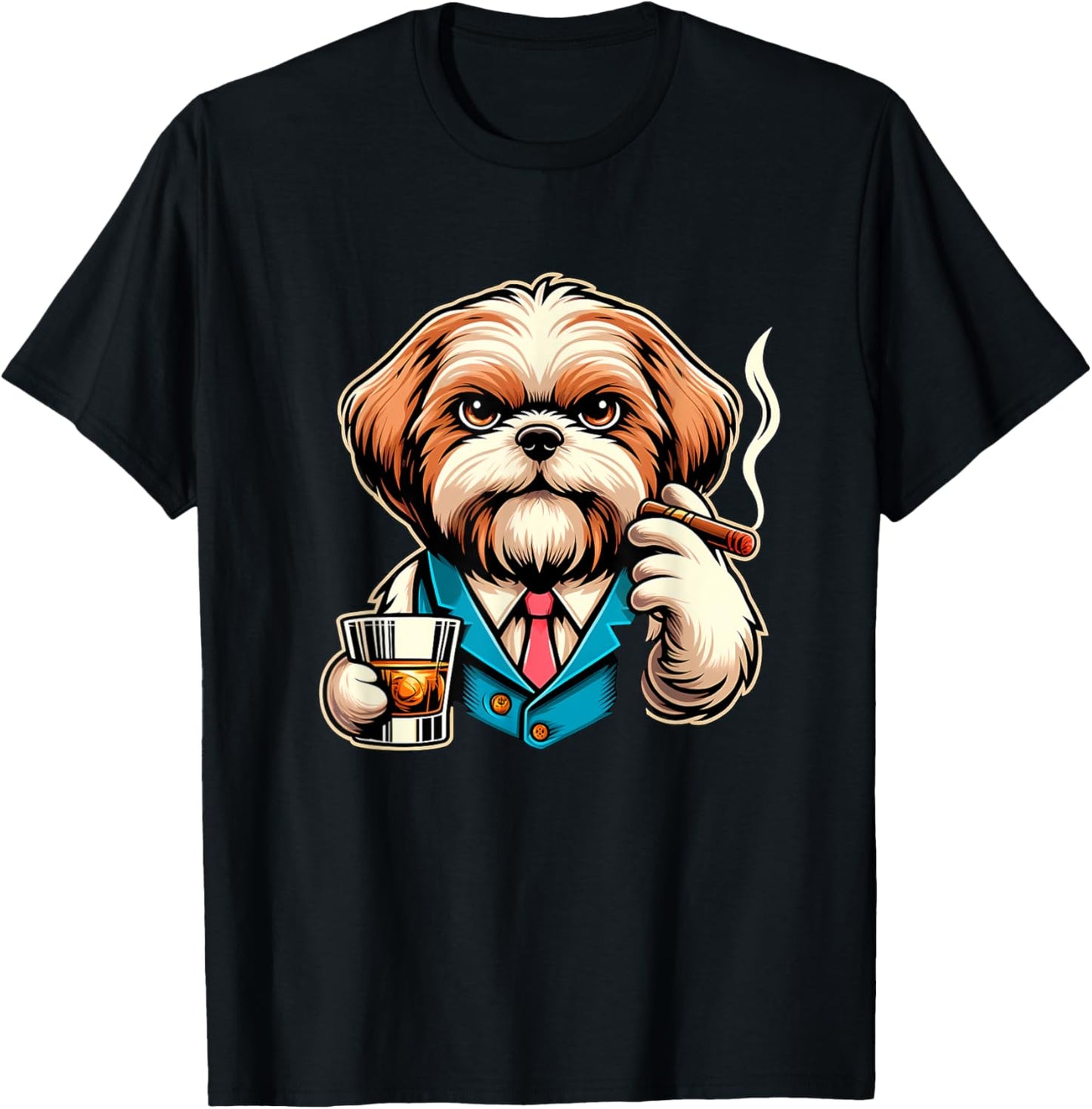 Shih Tzu Dog Cigar And Whiskey T-Shirt