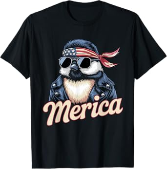 Chickadee Bird Lover Sunglasses USA Flag 4th of July T-Shirt