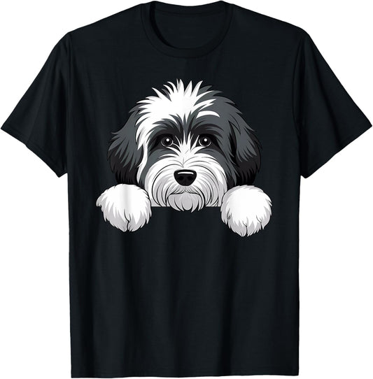 Cute Sheepadoodle Peeking Puppy Funny Sheepadoodle Dog Lover T-Shirt