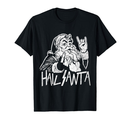 Hail Santa Heavy Metal Goth Sarcastic Rock Band Christmas T-Shirt
