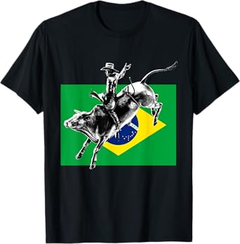 Rodeo Bull Rider Patriotic Flag of Brazil Cowboys T-Shirt T-Shirt