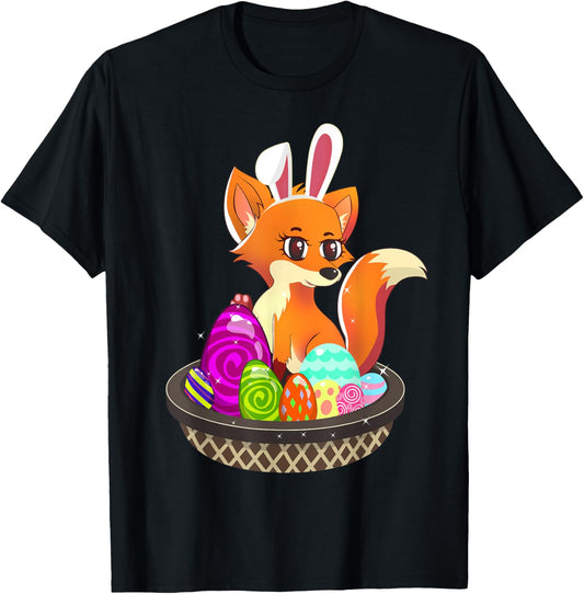 Easter Fox Holiday Bunny Ears Color Egg Hunt T-Shirt