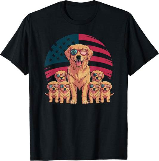 Patriotic Pets Golden Retriever Dog US Flag 4Th Of July T-Shirt