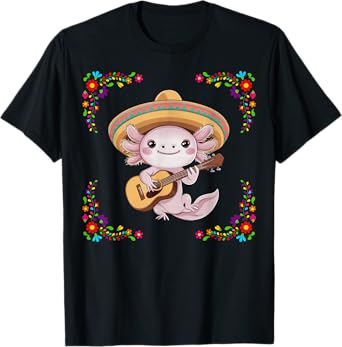 Cute Cinco De Mayo Axolotl with Sombrero and Guitar youth T-Shirt
