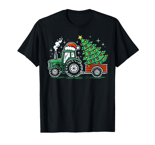 Farm Truck Christmas Tree Tractor Farmer Xmas Boys Kids T-Shirt