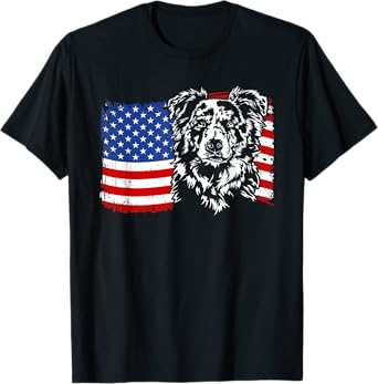 Proud merle Border Collie American Flag patriotic dog gift T-Shirt