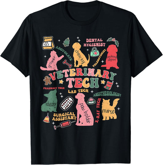 Retro Groovy Veterinarian Tee Dog Cat Pet Paw Print Vet Tech T-Shirt